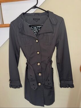 For Cynthia Grayish Trench Coat with Patterned Black & White Lining